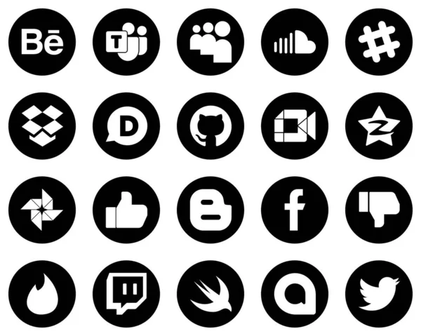 Elegant White Social Media Icons Black Background Google Photo Tencent — Stock Vector
