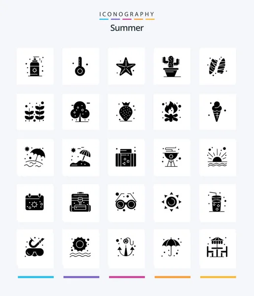 Creative Summer Glyph Solid Black Icon Pack Όπως Surfing Αθλητικά — Διανυσματικό Αρχείο