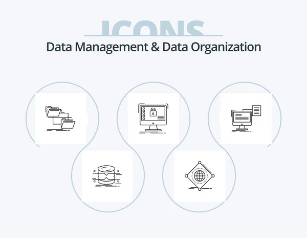 Gestión Datos Organización Datos Línea Icon Pack Icon Design Red — Archivo Imágenes Vectoriales