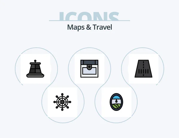 Maps Travel Line Filled Icon Pack Icon Design Route Pointer — Stock Vector