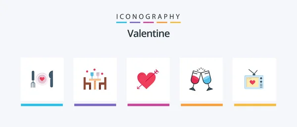 Valentine Flat Icon Pack Incluindo Amor Dia Dos Namorados Amor — Vetor de Stock