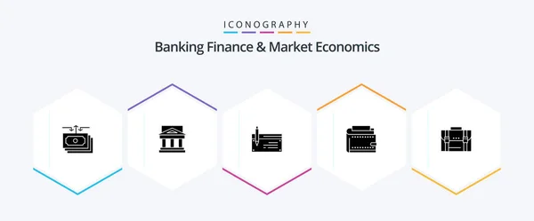 Finanzas Bancarias Economía Mercado Paquete Iconos Glifos Incluyendo Finanzas Banco — Vector de stock