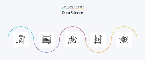 Data Science Line Icon Pack Incluyendo Chip Gráfico Base Datos — Vector de stock