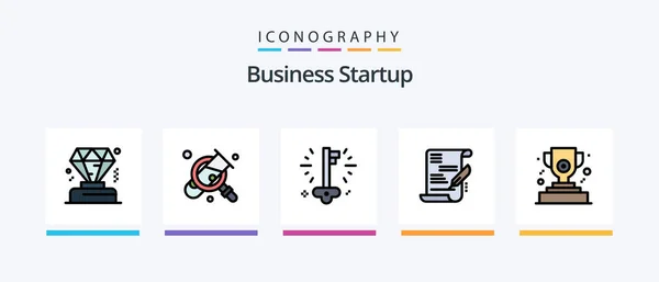 Business Startup Line Filled Icon Pack Συμπεριλαμβανομένης Της Αναζήτησης Μπανιέρα — Διανυσματικό Αρχείο