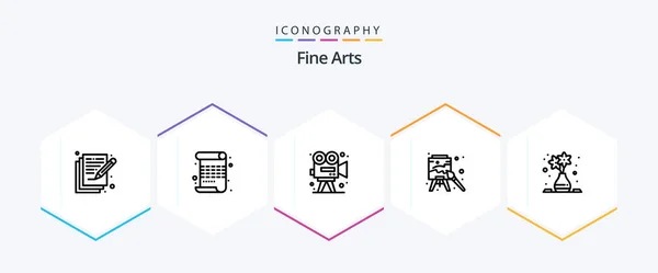 Fine Arts Line Icon Pack Including Flower Pot Arts Video — Stock Vector