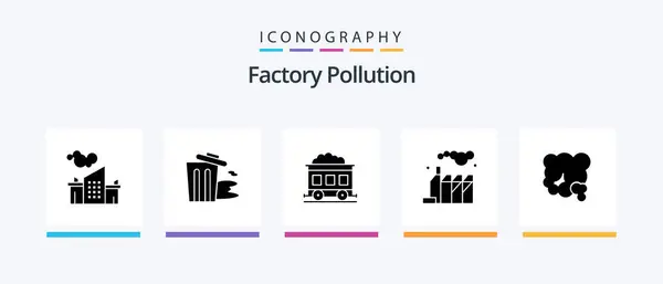 Factory Pollution Glyph Icon Pack Including Pollution Dust Pollution Air — Stock Vector