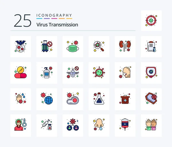 Virus Transmission Line Filled Icon Pack Including Infected Magnifying Face — Vetor de Stock