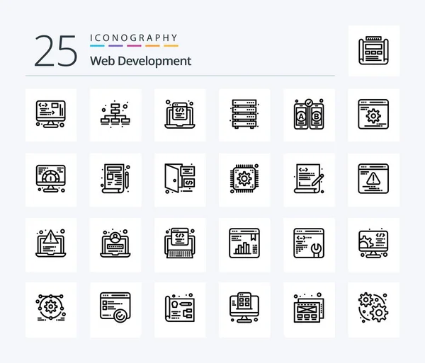 Web Development Line Icon Pack Including Development Хранения Html Сервер — стоковый вектор