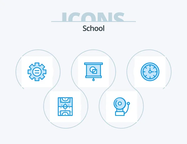 School Blue Icon Pack Icon Design Stopwatch Alarm Education School — Vetor de Stock