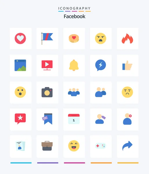 Creative Facebook Flat Icon Pack Heating Feeling Favorite Faint Emoji — Stock Vector