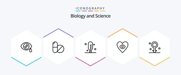 Biology Line Symbolpaket Inklusive Medizin Thermometer Gesundheitswesen Biologie — Stockvektor