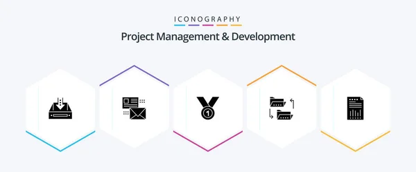 Project Management Development Paquete Iconos Glifos Que Incluye Cinta Líder — Vector de stock