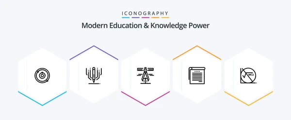 Modern Education Knowledge Power Line Icon Pack Including Math Books — Stock Vector