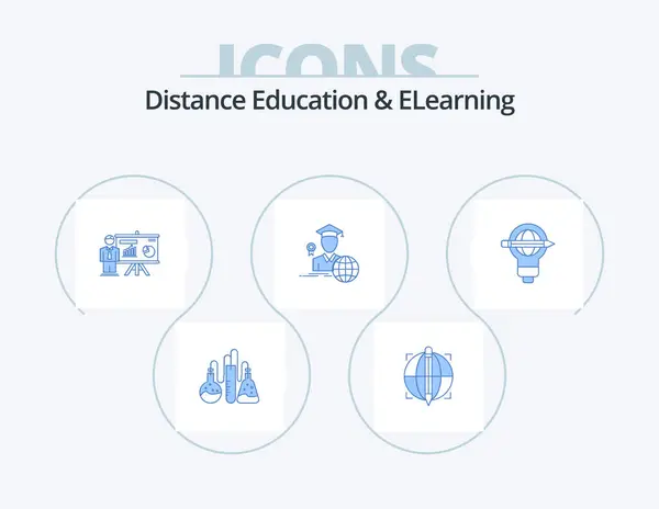 Distance Education Elearning Blue Icon Pack Icon Design Success Graduate — Stockový vektor