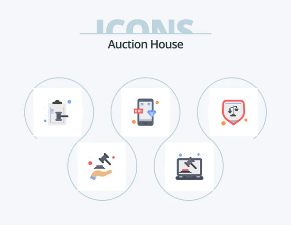 Auction Flat Icon Pack Icon Design Phone Bid Legal Online — Stockvector