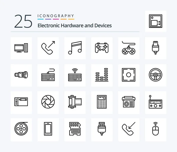 Devices Line Icon Pack Including Charge Joystick Album Game Controller — Wektor stockowy