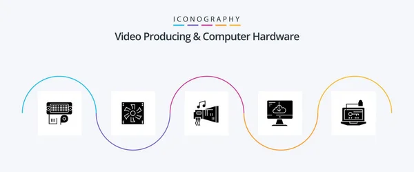 Video Produceren Computer Hardware Glyph Icon Pack Inclusief Installatie Downloaden — Stockvector