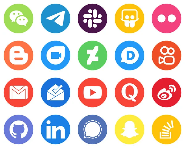 20 Simple White Icons mail. gmail. yahoo. kuaishou and deviantart Flat Circle Backgrounds