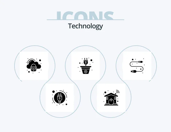 Technology Glyph Icon Pack Icon Design Electronic Renewable Cloud Power — Stok Vektör