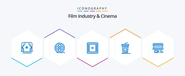 Cenima Blue Icon Pack Including Filmstrip Film Cienma Tape Animation — Vettoriale Stock