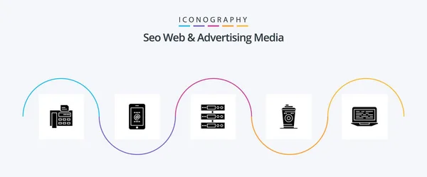 Seo Web Advertising Media Glyph Icon Pack Including Black Coffee — Archivo Imágenes Vectoriales