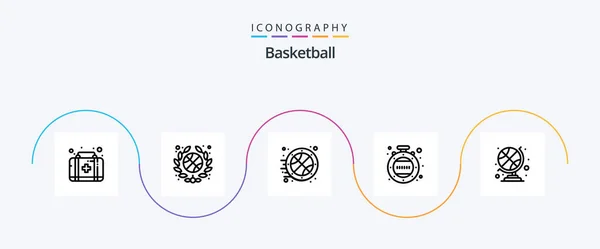 Basket Linje Ikon Pack Inklusive Idrottsklubbsvärlden Idrott Sportboll Timer — Stock vektor