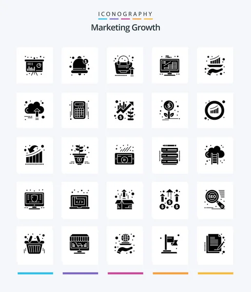 Creative Marketing Growth Glyph Sólido Negro Icono Paquete Tal Como — Archivo Imágenes Vectoriales