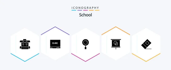 School Glyph Icon Pack Including Eraser Magnifying Education Projector — Stockvector