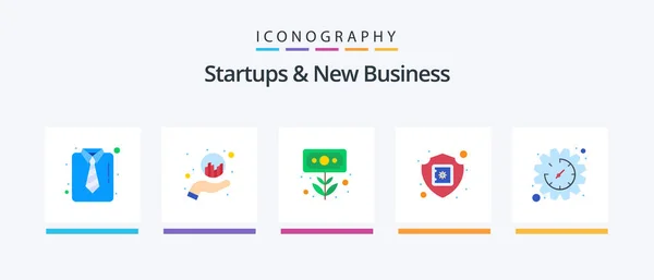 Startups New Business Flat Icon Pack Including Insurance Secure Currency — Stok Vektör