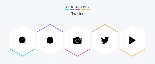 Twitter Glyph Icon Pack Including Video Image Play Social — Stock vektor