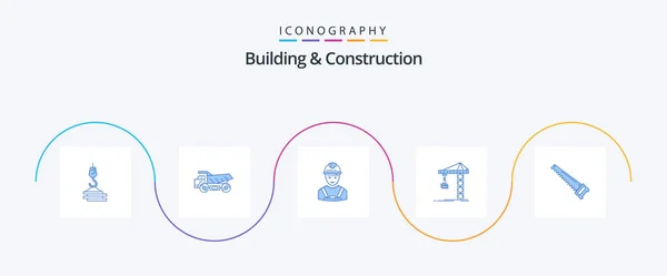 Building Construction Blue Icon Pack Including Constructing Building Construction Crane — Wektor stockowy