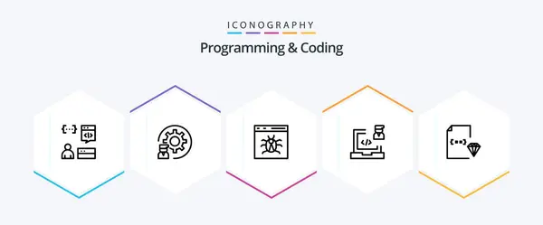 Programming Coding Line Icon Pack Including Development Coding Process Development — Archivo Imágenes Vectoriales