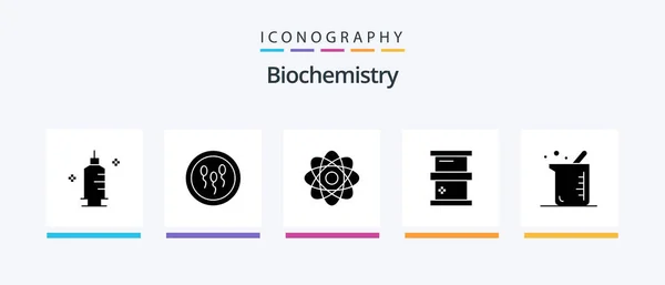 Biochimie Glyphe Icône Pack Compris Grand Chimie Processus Biologie Laboratoire — Image vectorielle