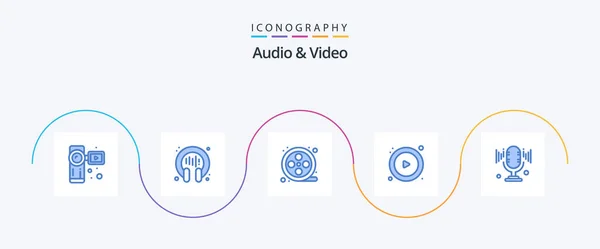 Audio Video Blue Icon Pack Including Microphone Movie Mic Play — 图库矢量图片
