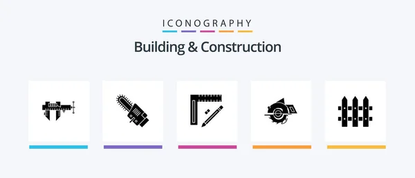 Building Construction Glyph Icon Pack Including Construction Building Cordless Saw — Stock Vector