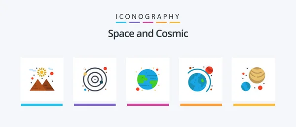 Space Flat Icon Pack Including Planets Forecast Galaxy System Creative — Stock Vector
