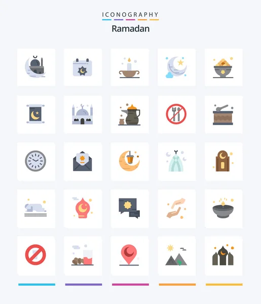 Creative Ramadan Pack Icônes Plates Telles Que Nourriture Star Musulman — Image vectorielle