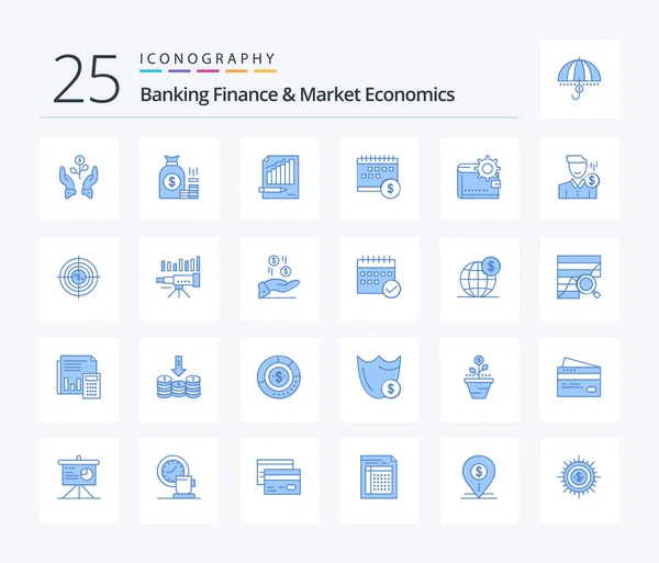 Banking Finance Market Economics Blue Color Icoon Pakket Met Inbegrip — Stockvector