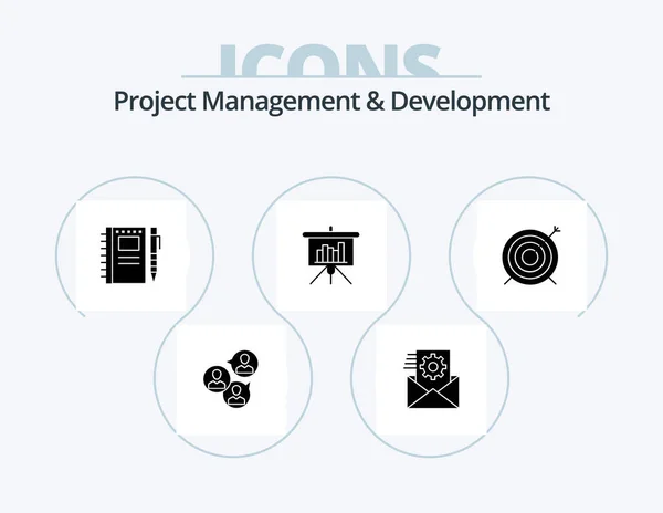 Project Management Development Glyph Icon Pack Icon Design Report Blackboard — Vector de stock