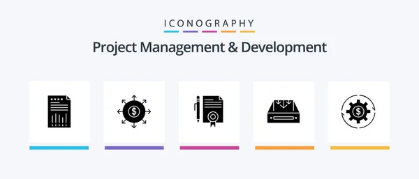 Project Management Development Glyph Icon Pack Including Mail Page Banking — Archivo Imágenes Vectoriales