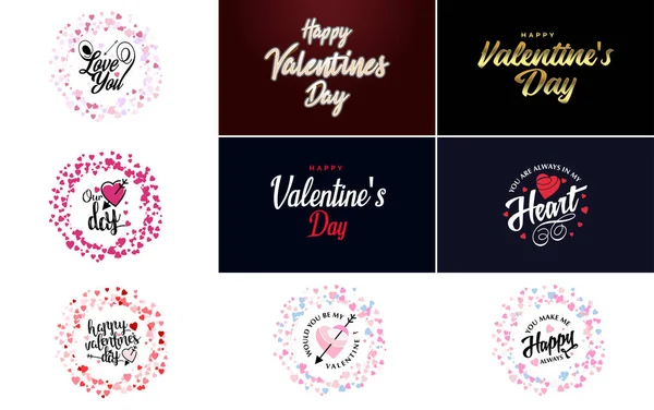 Happy Valentine Day Greeting Card Template Floral Theme Red Pink — Stock Vector