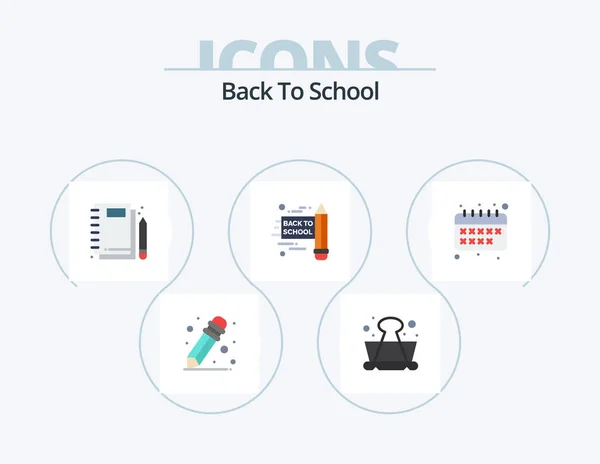 Zpět Školy Flat Icon Pack Icon Design Kalendář Zápisník Vzdělávání — Stockový vektor