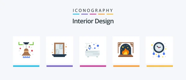 Interior Design Flat Icon Pack Including Decorate House Time Bathtub — 图库矢量图片