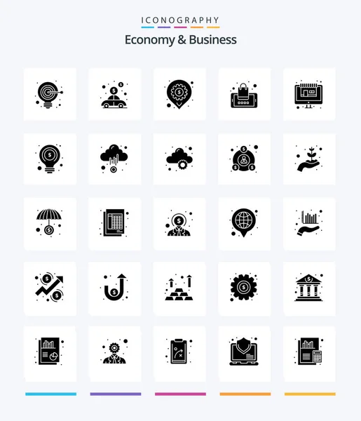Creative Economy Business Glyph Solid Black Icon Pack Online Smartphone — Stock Vector