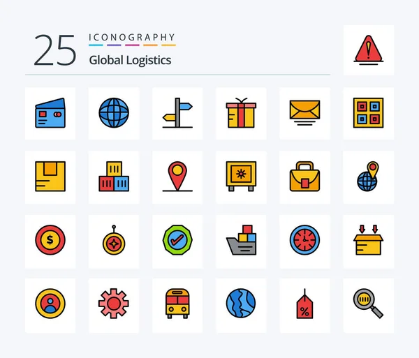 Global Logistics Line Filled Icon Pack Including Mail Gift World — ストックベクタ