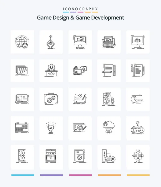Creative Game Design Game Development Outline Ikon Paketi Arabası Oyun — Stok Vektör