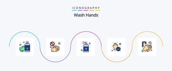 Wash Hands Line Filled Flat Icon Pack Including Protection Hand — Wektor stockowy