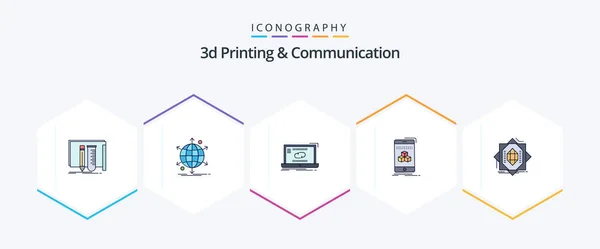 Printing Communication Filledline Icon Pack Including Smartphone Boxd Network Synchronization — 图库矢量图片