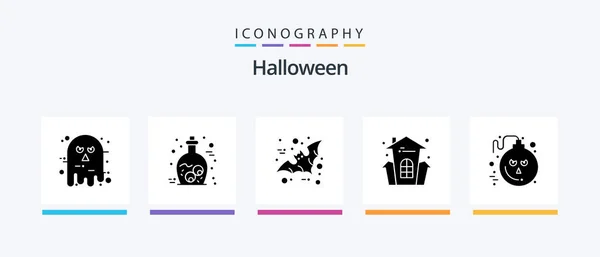 Halloween Glyph Pacchetto Icone Compresa Bomba Halloween Zombie Celebrazione Pauroso — Vettoriale Stock