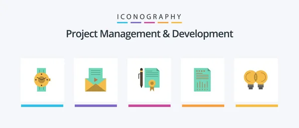 Projektmanagement Und Entwicklung Flat Icon Pack Einschließlich Finanzieller Geschäft Video — Stockvektor